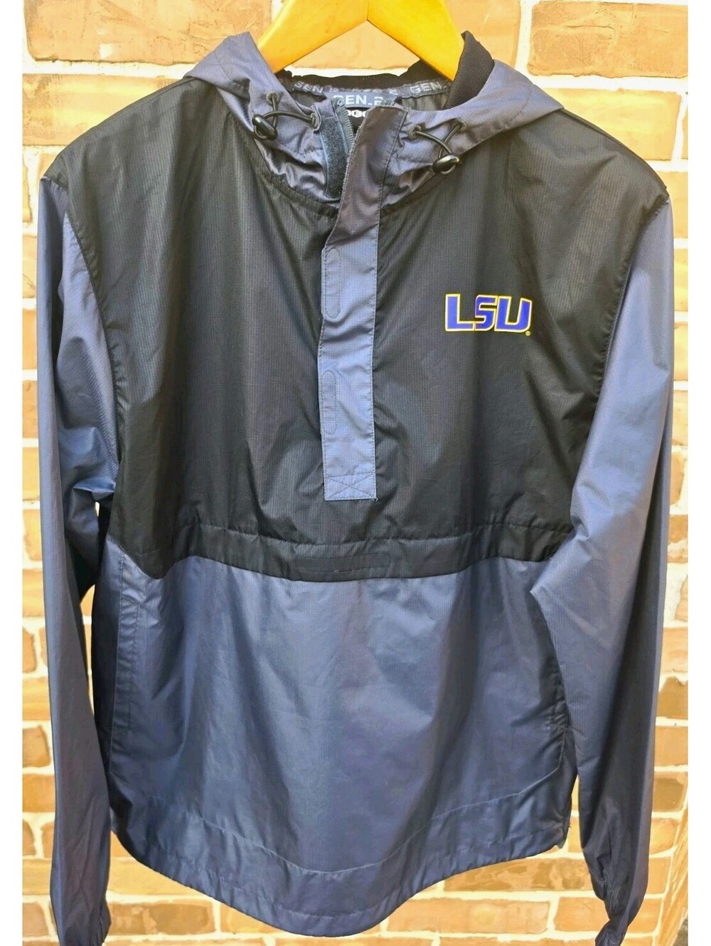 LSU Tigers Black/Gray Hooded 1/2 Zip Pullover Jacket Size L Windbreaker